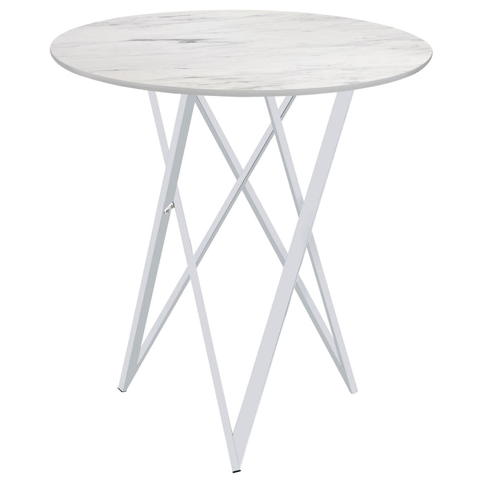 Halverson - Round Top Bar Table - White / Silver Furniture Max