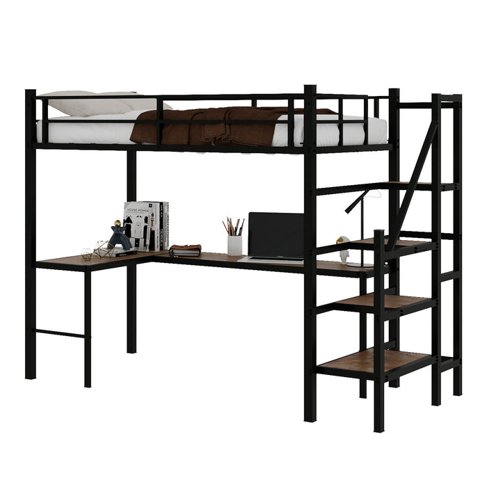 Loft Bed With L-Shaped Desk, Large Storage Space Home Essentials