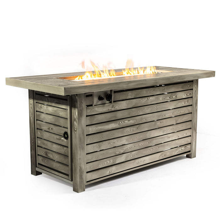 54" Propane Gas Fire Pit Table, 50000 Btu Rectangular Steel Fire Pit With Imitation Wood Grain For Outside Patio Deck Garden Courtyard - Light Beige