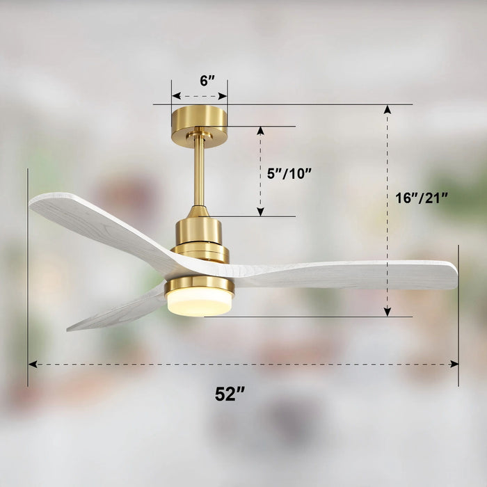 52" Ceiling Fan With Dimmable LED Light, 3 Blades, DC Motor, Remote Control - Gold Daily Nest