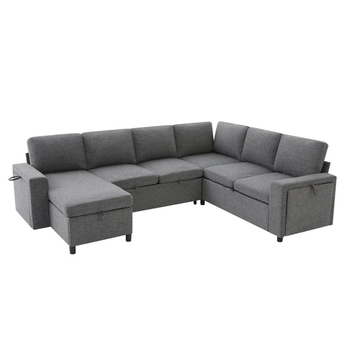U - Shaped Convertible Sectional Sofa Bed With Storage, USB Charger & Cup Holders Hearth and Haven