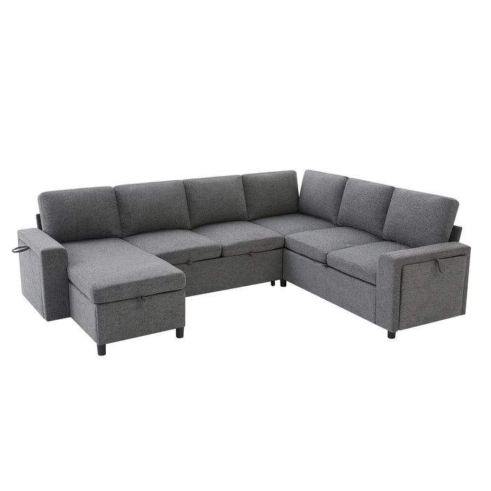 U - Shaped Convertible Sectional Sofa Bed With Storage, USB Charger & Cup Holders Hearth and Haven