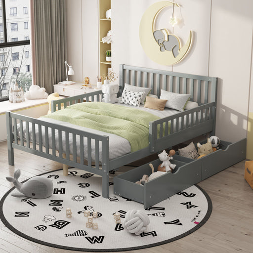 Platform Bed With Guardrails On Both Sides And 2 Storage Drawers Hearth and Haven