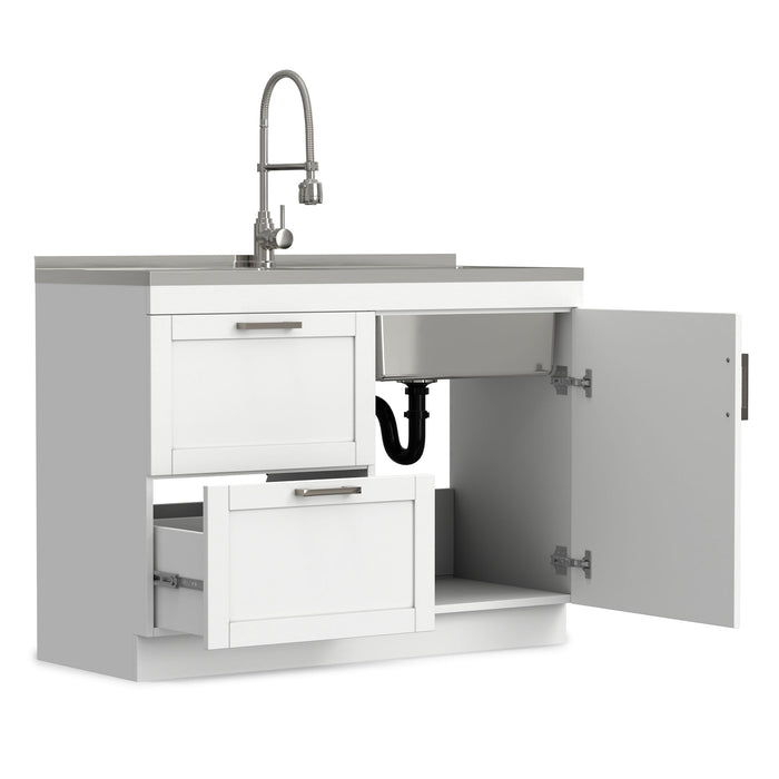 Hennessy - Laundry Utility Sink And Cabinet With Dual Sink And Pull Out Faucet - White Simpli-Home