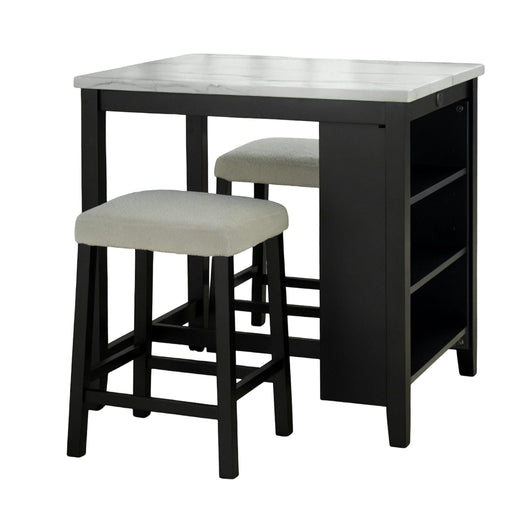 Dining Table Set With Storage Shelves, 3 Piece With 2 Stools - Black / Ivory / White Home Essentials