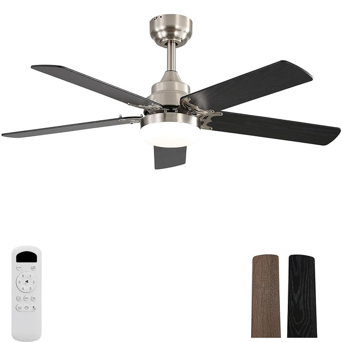42" Ceiling Fan With Reversible DC Motor, LED Light, 5 Blade Design - Nickel Daily Nest