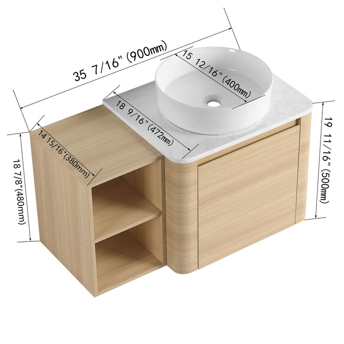 Mounted Bathroom Vanity With Art Sink, Storage Shelves, Soft Close Door Home Essentials