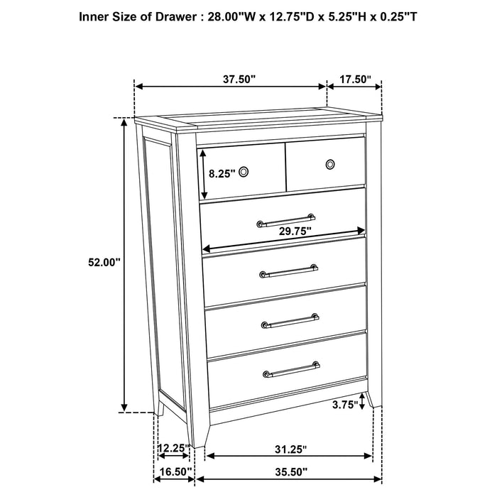 Pelton - 5 Drawer Chest - Oak Furniture Max