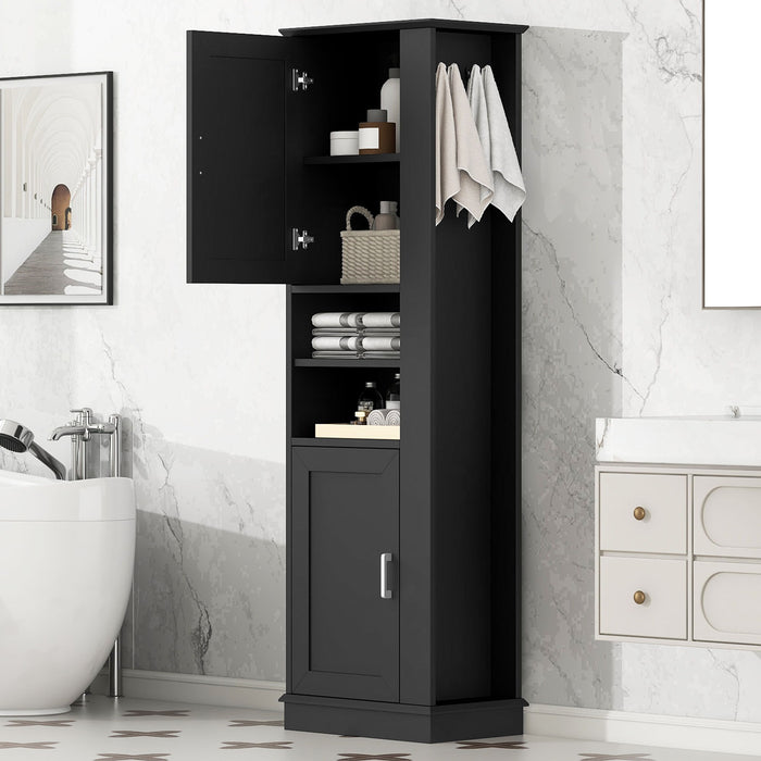Tall Freestanding Bathroom Storage Cabinet With Adjustable Shelves And Side Hooks Board, Rectangle Design Hearth and Haven