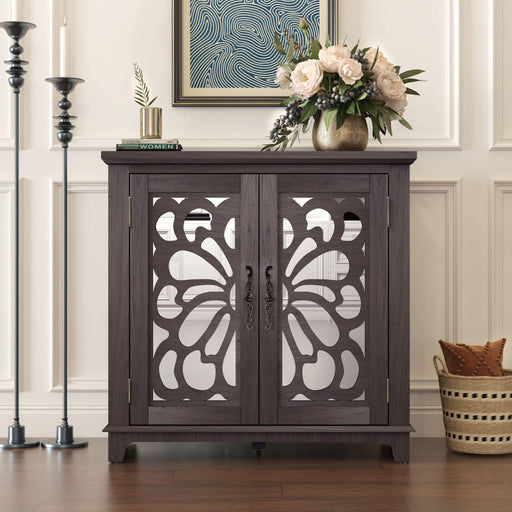 Elegant Sideboard With 2 Acrylic Mirrored Doors, Adjustable Shelf Storage Home Essentials