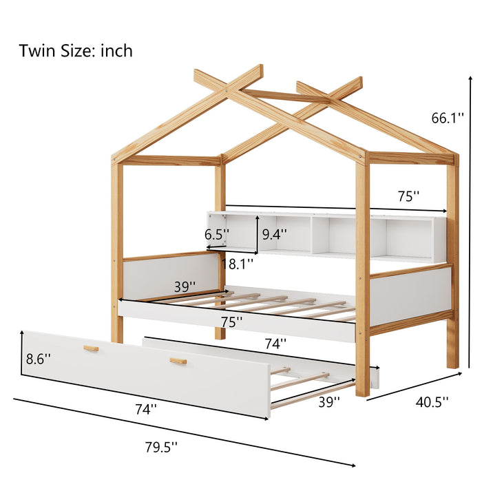 House Bed With Bookshelf Storage Hearth and Haven