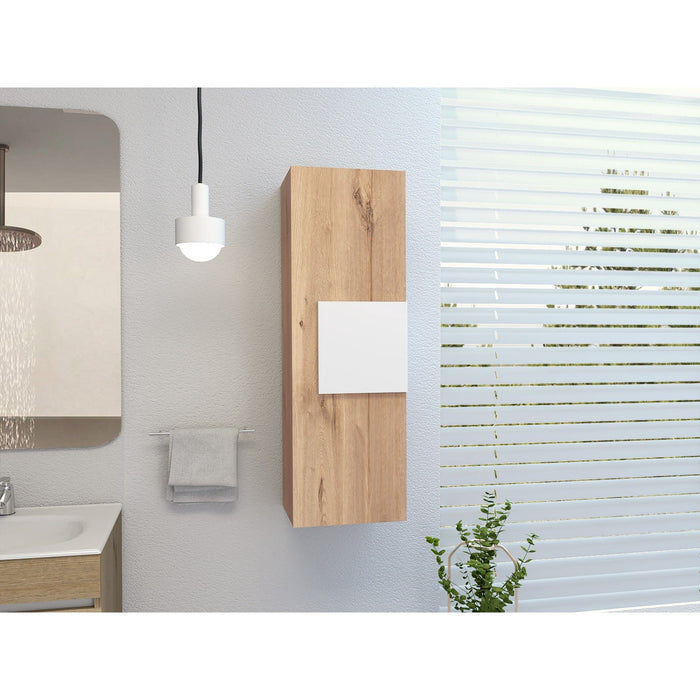 Medicine Single Door Cabinet, Three Shelves - Light Oak / White Home Essentials