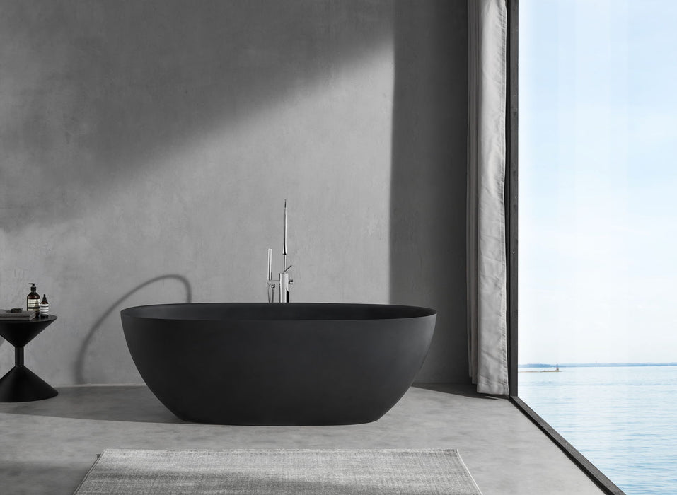 Solid Surface Stone Resin Modern Oval Shaped Freestanding Soaking Bathtub With Overflow