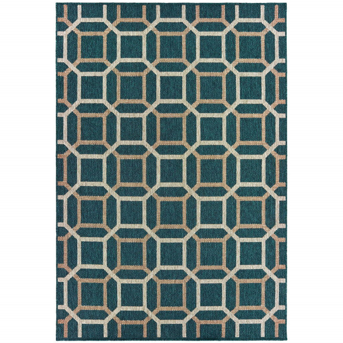 8' X 10' Geometric Stain Resistant Indoor & Outdoor Area Rug - Blue / Gray