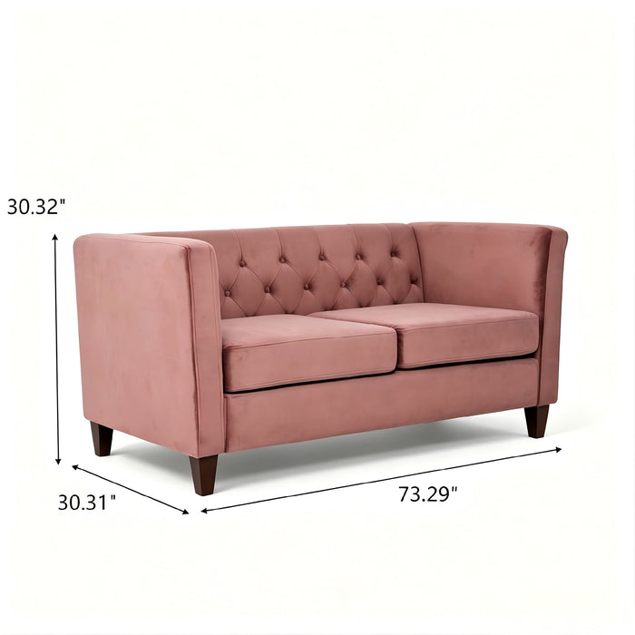 Button Tufted Loveseat, 2 Seater With Square Arm Couch For Living Room US Pride