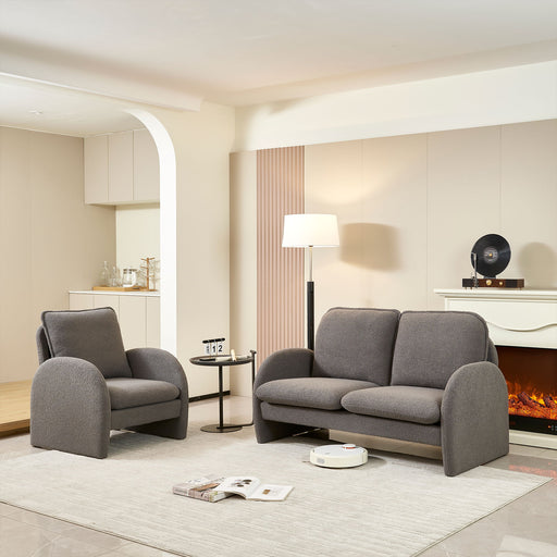 Loveseat Sofa Small Couch For Living Room, Sherpa Fabric Upholstered Loveseat Sofa Couch, Small Loveseat Sofa For Apartment, Bedroom - Gray Home Essentials