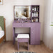 Vanity Desk Set With Padded Stool & Adjustable LED Mirror, 3 Color Mode Lighting, Compact For Bedroom - Purple Home Essentials
