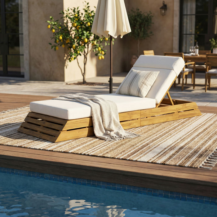 Chaise Lounge Set With 4 Fold Cushion And Built In Headrest Noble House