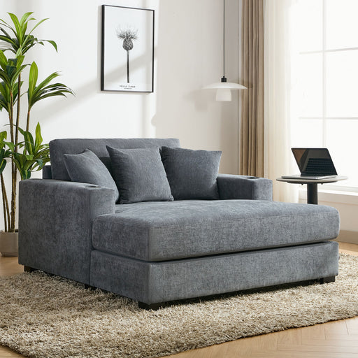 Oversized Chaise Lounger Modern Style Sofa Couch, With Pillows, Charge Station & Cup Holders Hearth and Haven