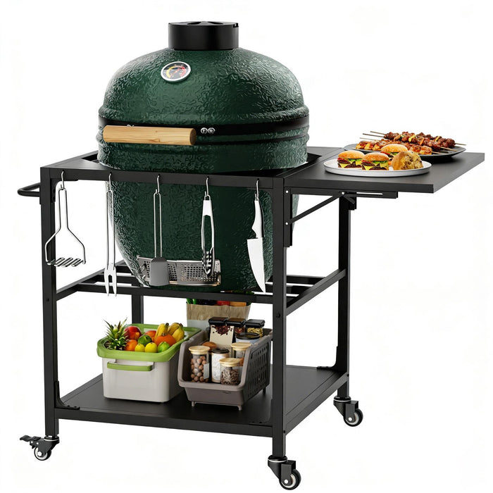 Outdoor Grill Table, Prep Cart With Wheels, Storage Shelf And Hooks - Black Daily Nest