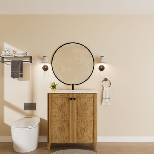 Folding Floor Cabinet With Ceramic Sink, Space Saving Home Essentials