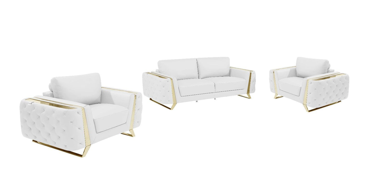 Three Piece Seating Set Indoor Italian Leather Six Person - White