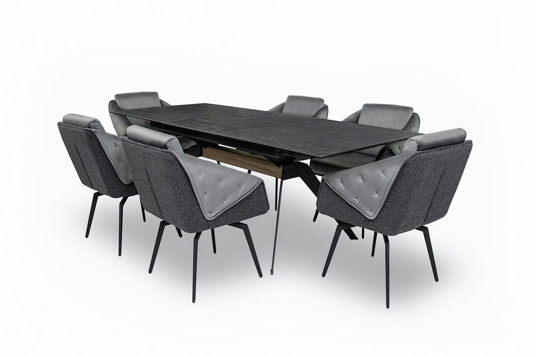 Aurora - 7 Piece Dining Room Set (Dining Table And 6 Chairs) - Grey / Silver / Black Extravaganza Collection
