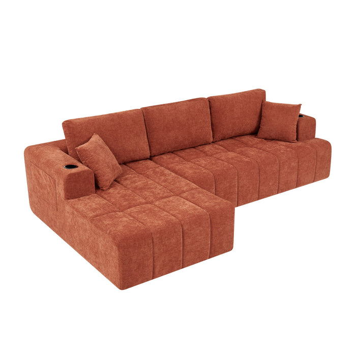 L - Shaped Sectional Sofa With Cup Holders & Side Pockets Home Essentials