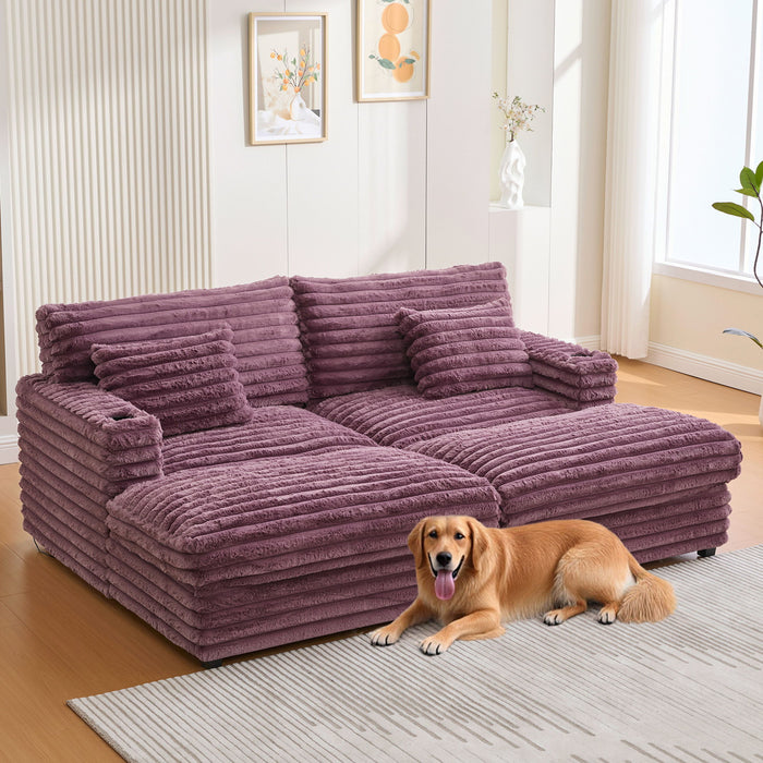 Oversized Double Chaise Lounge Sofa With USB Ports And Cup Holders Hearth and Haven