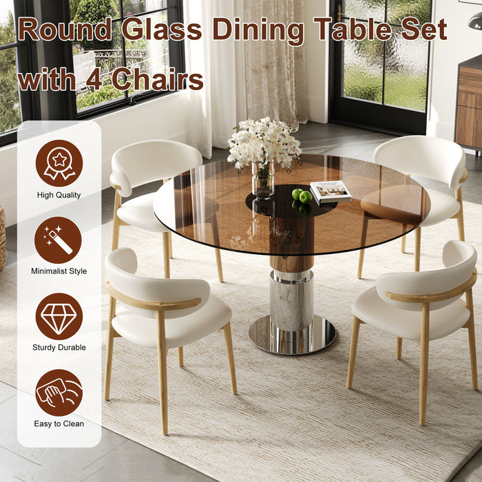 Round Dining Table With Tempered Glass Top - Brown Home Essentials