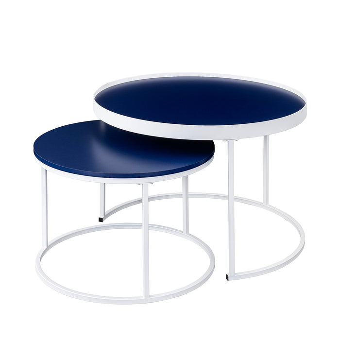 Contemporary Gallery Top Round Nesting Coffee Table Set - Blue