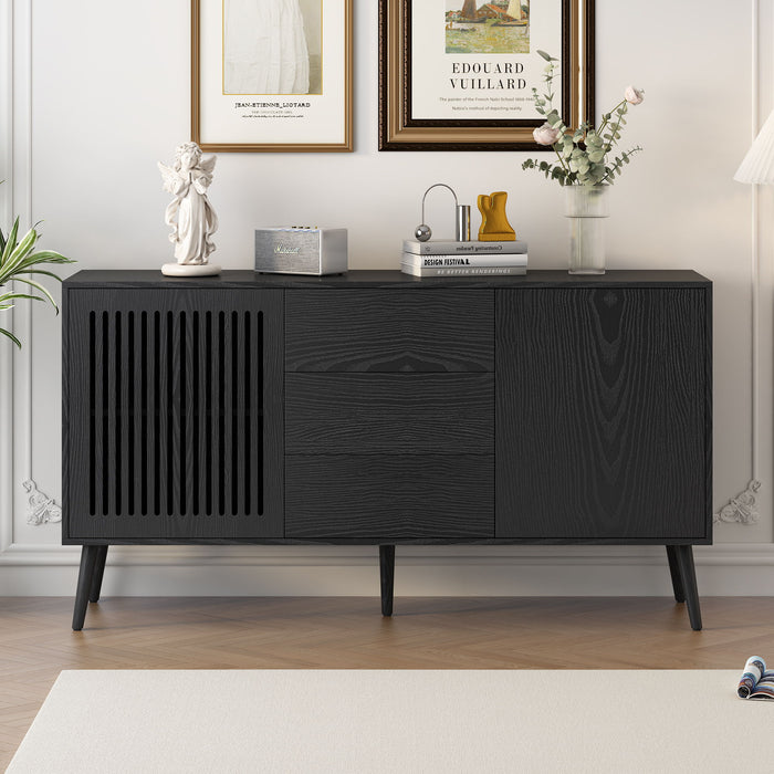 U_Style Modern Cabinet With 2 Doors And 3 Drawers, Suitable For Living Rooms, Studies, And Entrances - Black