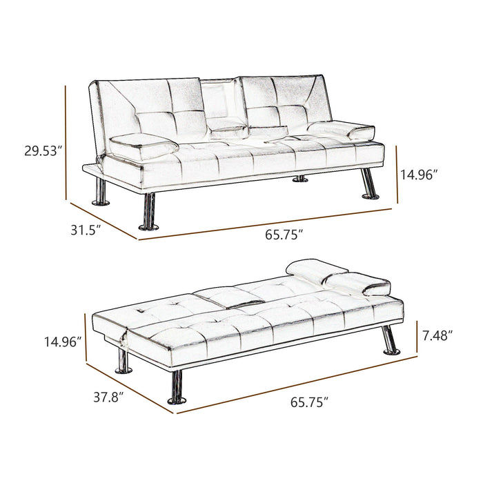 Modern Faux Leather Loveseat Sofa Bed With Cup Holders, Convertible Folding Sleeper Couch Bed .