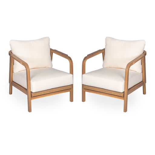 Outdoor Lounge Chair With Woven Backrest, Solid Wood Frame, Comfortable Cushions Noble House