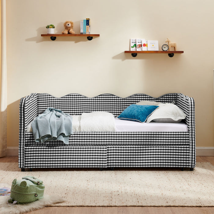 Gingham Daybed With USB Charging Port, Wave-Shaped Design Home Essentials