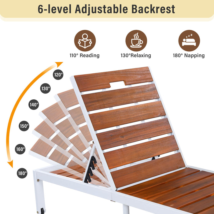 Outdoor Chaise Pool Lounge Chairs With Adjustable Backrest - Brown / White Hearth and Haven