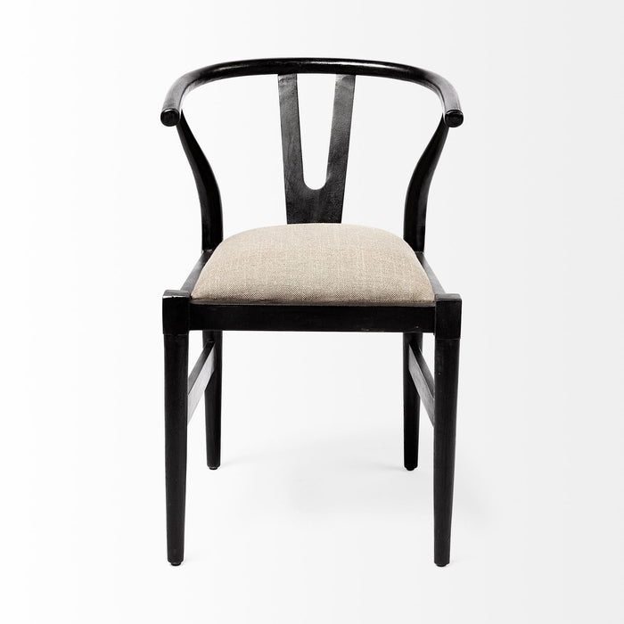 Linen Seat With Wooden Base Dining Chair - Black