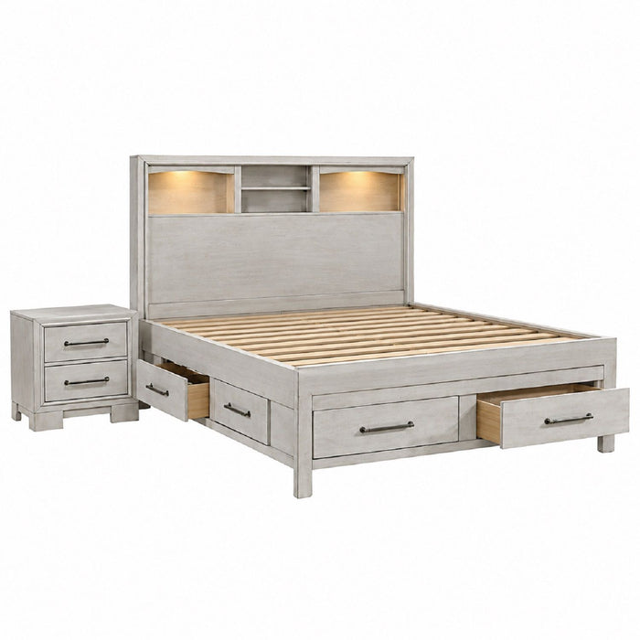 Bed Set With Storage Drawers, Open Shelves, And Built In LED Lighting Home Essentials