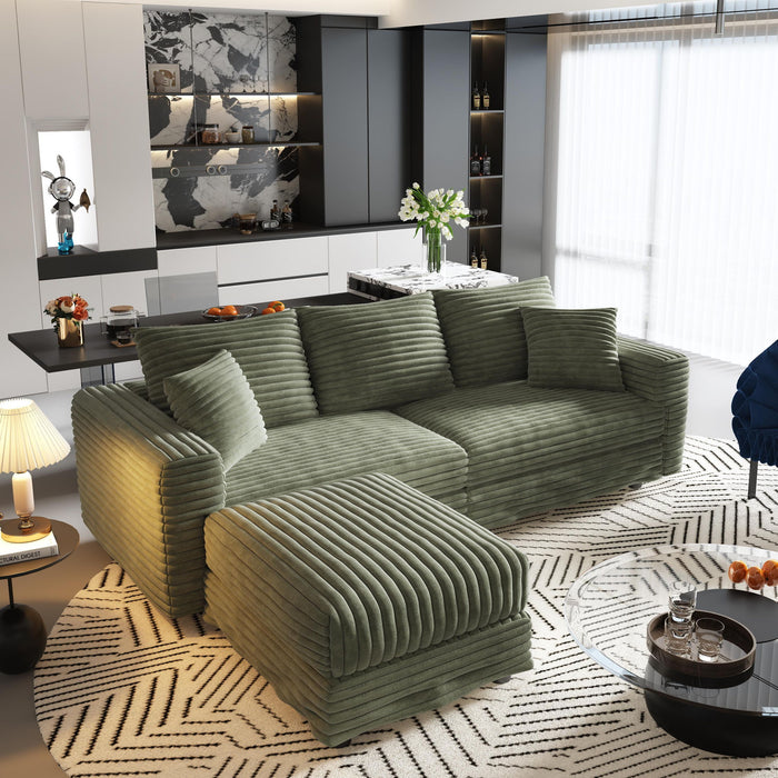 Deep Seat Convertible Sofa With Soft Pillows And Ottomans