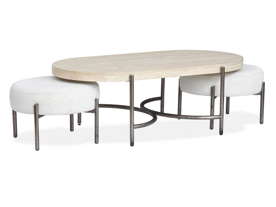 Jennings - Oval Cocktail Table With Two Ottomans - Edgecomb Gray And Weathered Antique Nickel Magnussen Furniture