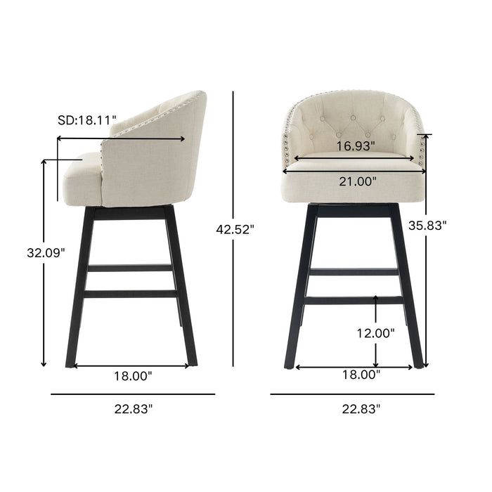 360 Degree Swivel Bar Stool & Stunning Nailhead Trim (Set of 2) - Beige Noble House