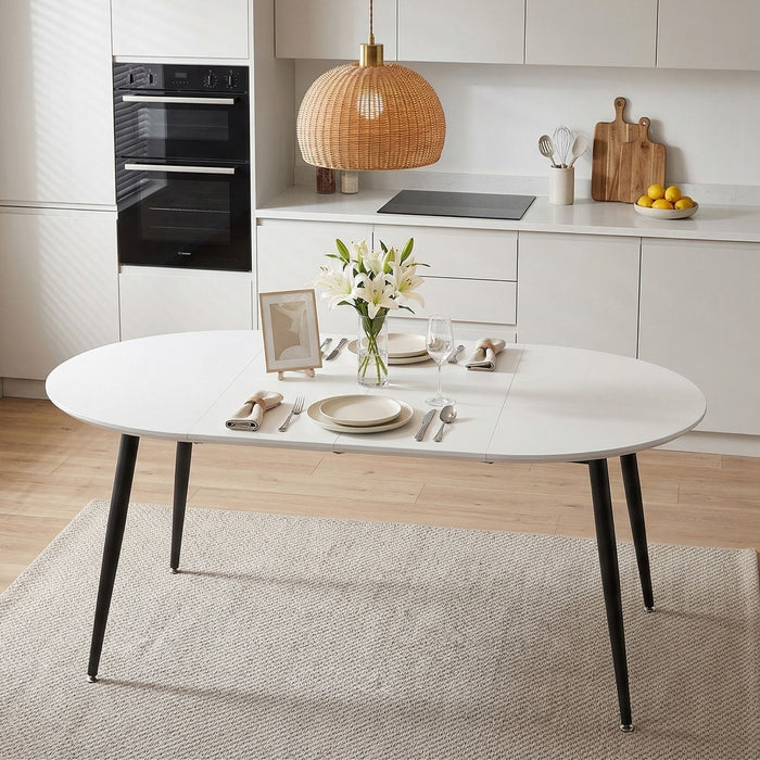 Pull Out Dining Table, Round Design - White Home Essentials