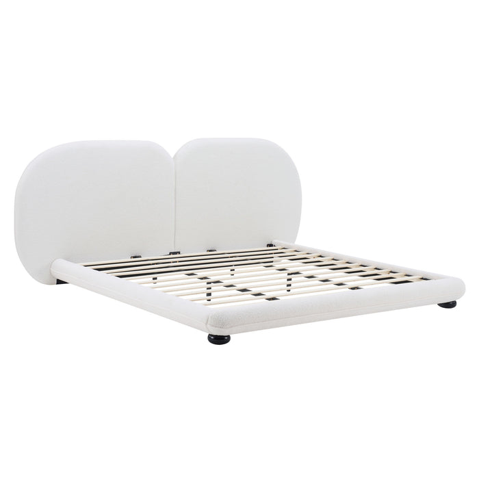 King Size Upholstered Platform Bed With Split Headboard - White Noble House
