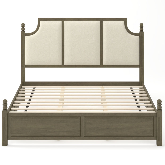 Farmhouse Platform Bed Frame & Tall Upholstered Headboard Home Essentials