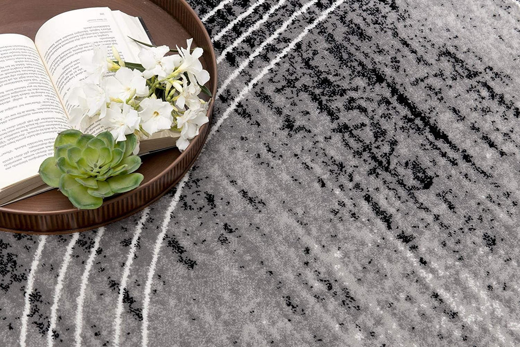 13' Abstract Shag Power Loom Runner Rug - Gray And Black