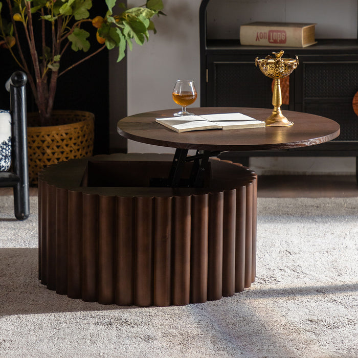 Round Coffee Table With Lift Mechanism For Living Room - Walnut Home Essentials