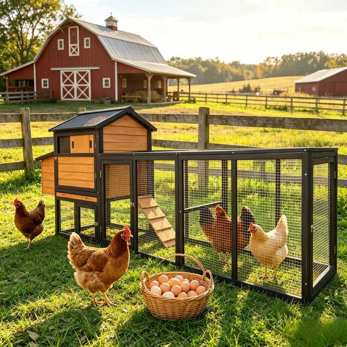 Large Outdoor Hen House With Run And Nesting Box Poultry Cage Daily Nest