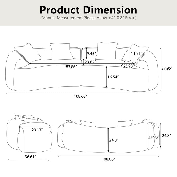 Curved Compressed Sofa, Nordic-Style Design For Living Room Home Essentials
