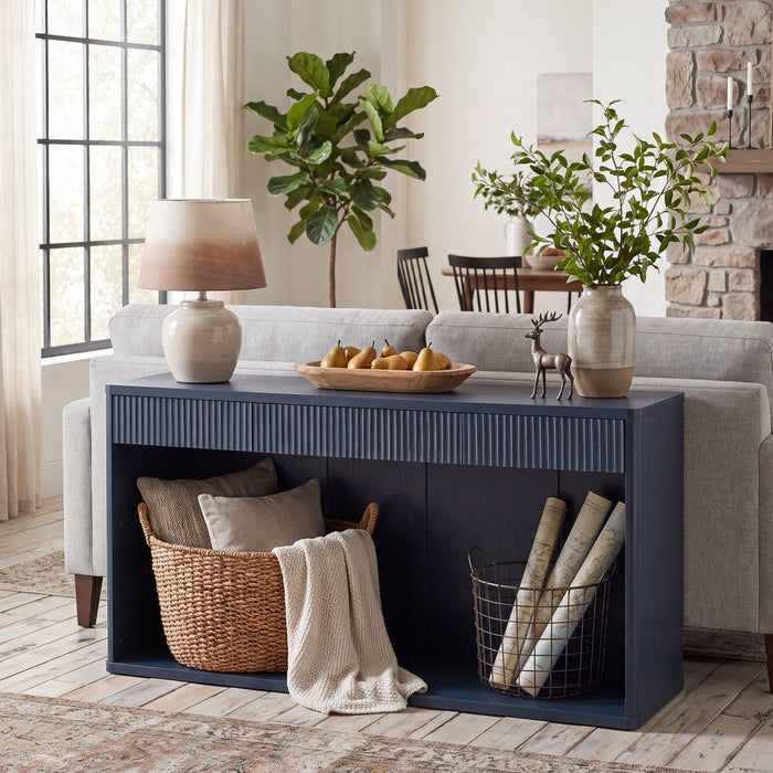 Fluted Console Table With 3 Drawers, Long Sofa Table Behind Couch For Living Room Home Essentials