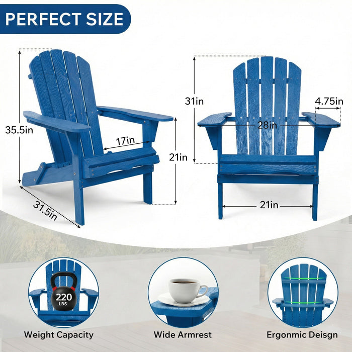 Folding Adirondack Lounge Chair With Embossed Grain For Patio, Backyard, Deck Or Pool Side - Navy Blue Home Essentials